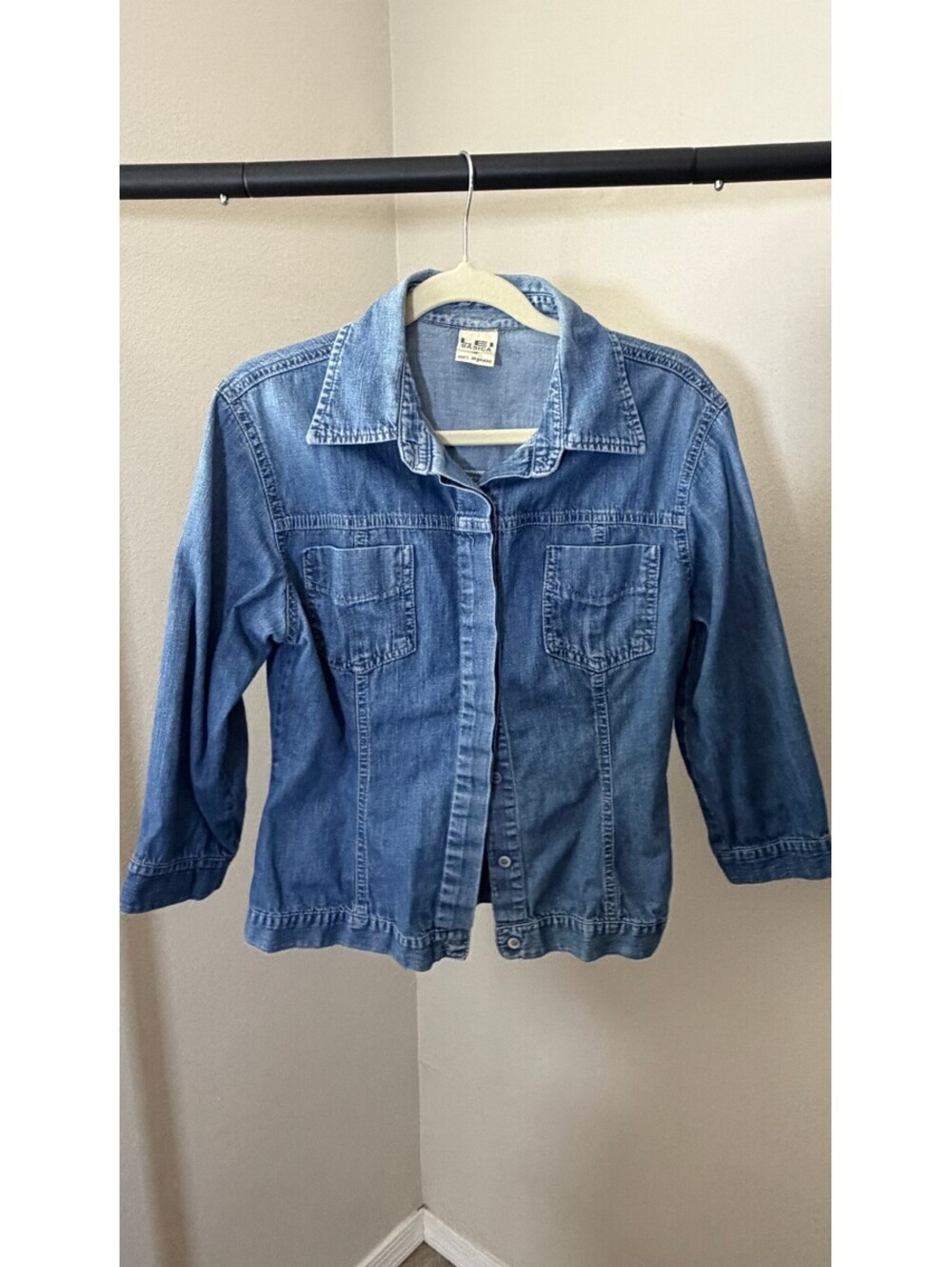 Y2K LEI Básica Women's Denim Jacket Size G 100% Cotton Blue Casual Outerwear